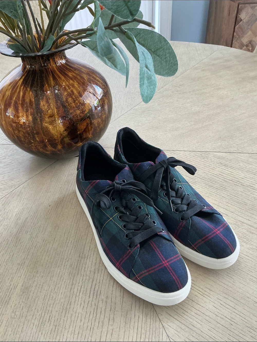Casual Plaid Lace-Up Sneakers - Black/Navy